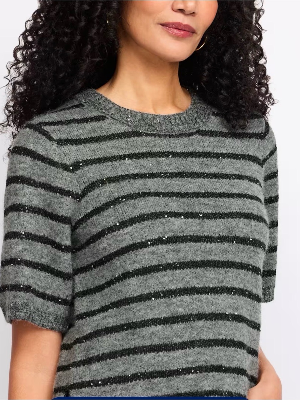 Sanctuary Gray and Black Striped Sequin Crew Sweater